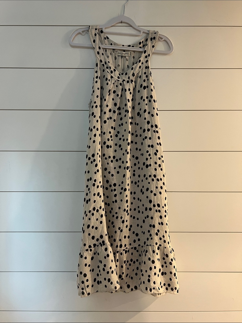 Made in Italy - Polka Dot Sleeveless Midi Dress - Black on Cream